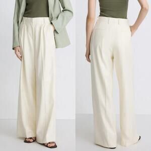 Officine Generale Elia Pants Virgin Wool High Waist Wide Leg Ecru White 34 US 2